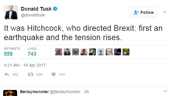 Donald Tusk, ironic, după anunţul Theresei May, privind alegerile: "Hitchcock a regizat Brexit-ul"