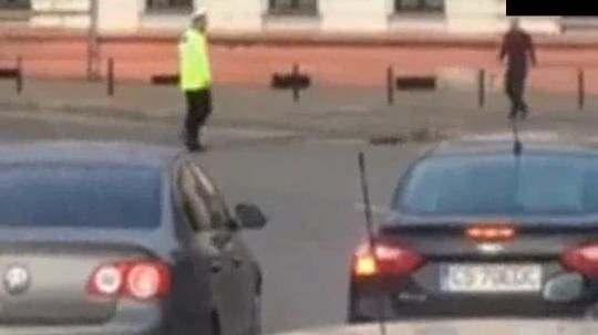 Poliţist cu suflet mare! A oprit traficul pentru a ajuta o raţă cu boboci să treacă strada