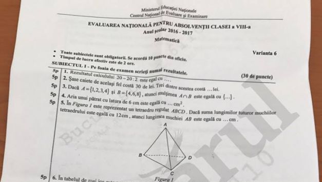 IATĂ subiectele la Matematică 2017 - Evaluare Naţională 2017!