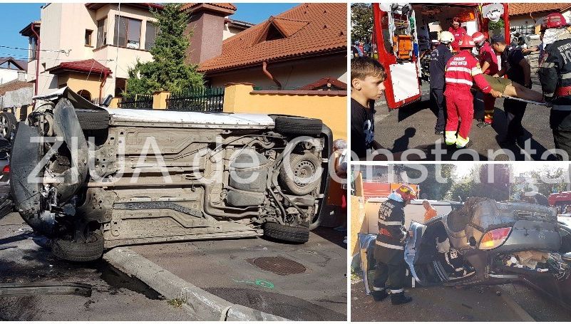 Accident groaznic în Constanța! Două mașini s-au răsturnat, iar două persoane au fost încarcerate 