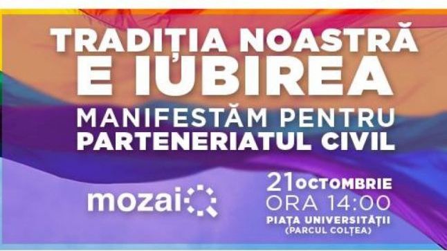 "Tradiţia noastră e iubirea" - protest pentru legalizarea parteneriatul civil în Piaţa Universităţii
