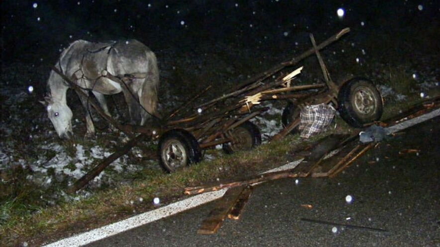 Căruță lovită în plin de o mașină: doi copii și un adult au fost răniți