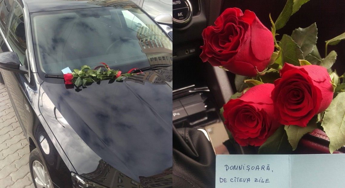 O şoferiţă din Moldova a găsit pe capotă un buchet de flori şi un bilet.Când l-a citit, a încremenit