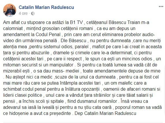 FOTO. Cât de greu sunt de citit mesajele postate de deputatul mitralieră, pe pagina sa Facebook