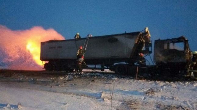 Camion în flăcări în județul Vaslui