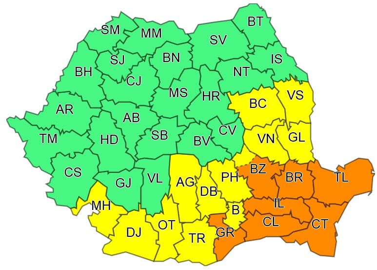 Cod PORTOCALIU. România, sub al doilea val de NINSORI ABUNDENTE şi VISCOL. HARTA actualizată