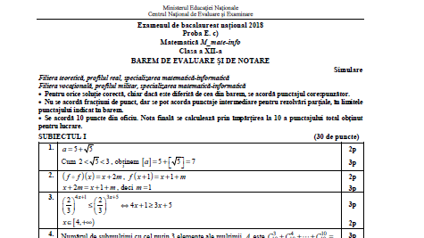 Subiecte Matematică - simulare BAC 2018. Iată subiectele şi baremul de corectare! Galerie FOTO