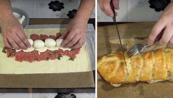 Reţeta care o să facă furori de Paști: Ruladă cu carne și ouă fierte