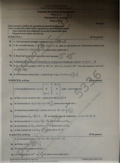 Subiecte Matematică simulare BAC 2018 EDU.ro. Consultă subiectele la Matematică M1 şi M2 şi baremul