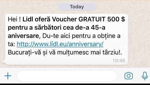 Voucher LIDL sau Carrefour de 500$. O nouă metodă de înşelăciune pe Facebook şi Whatsapp