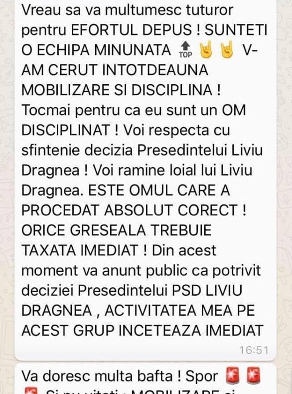 Ultimul mesaj pe care l-a postat George Harabagiu pe grupul comuncatorilor PSD, după concediere