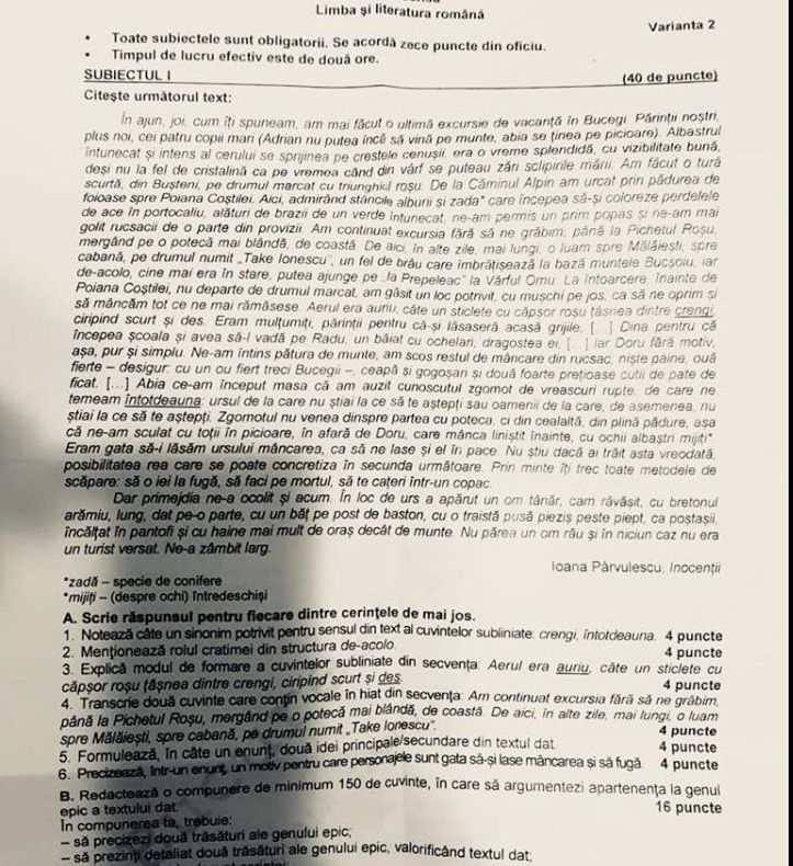 Avem subiectele la ROMÂNĂ - Evaluare 2018