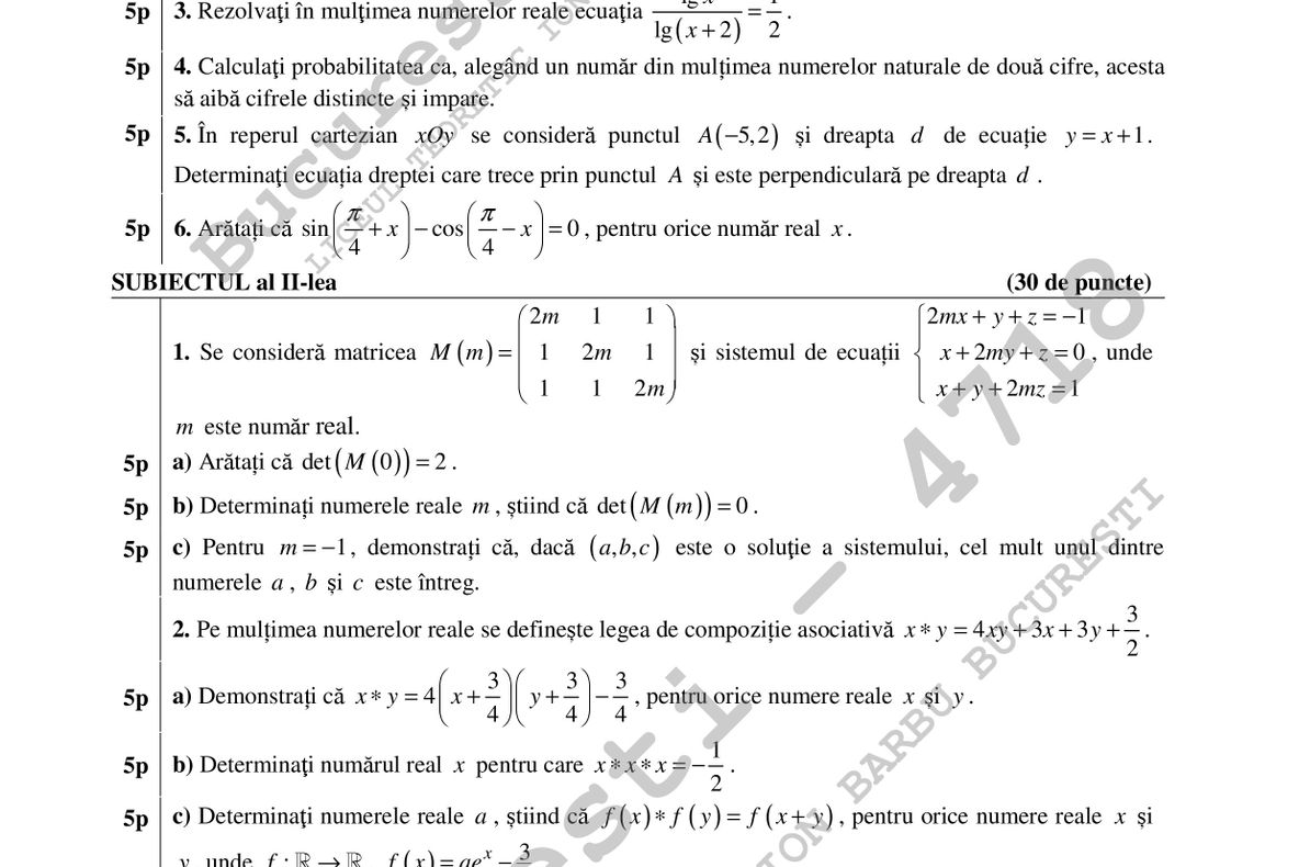 Subiecte şi barem BAC 2018 Matematica si Istorie. Calculează-ţi singur nota!