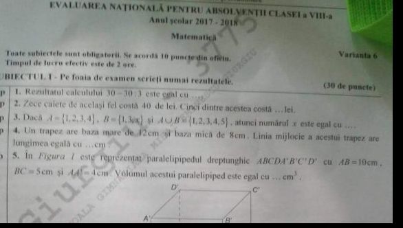 Subiecte + barem MATEMATICĂ 2018 Evaluare Naţională