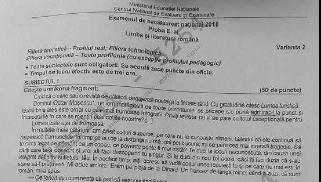 Particularităţile unui text poetic şi genul liric. EDU.ro Subiecte Română BAC 2018. Barem corectare