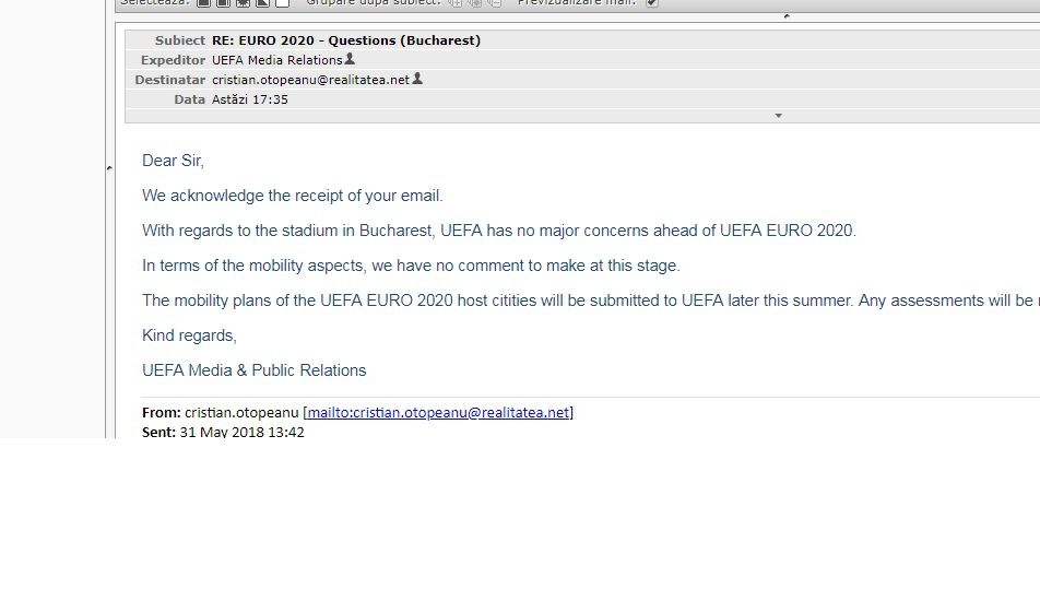 Euro 2020 la București. Anunț de ultimă oră făcut de UEFA pentru realitatea.net