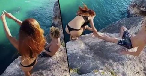 În momentul în care fata cade în gol, băiatul face un gest ciudat. De ce? Video șocant