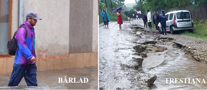 Potop în Vaslui: zeci de străzi din Bârlad și DE581, sub ape