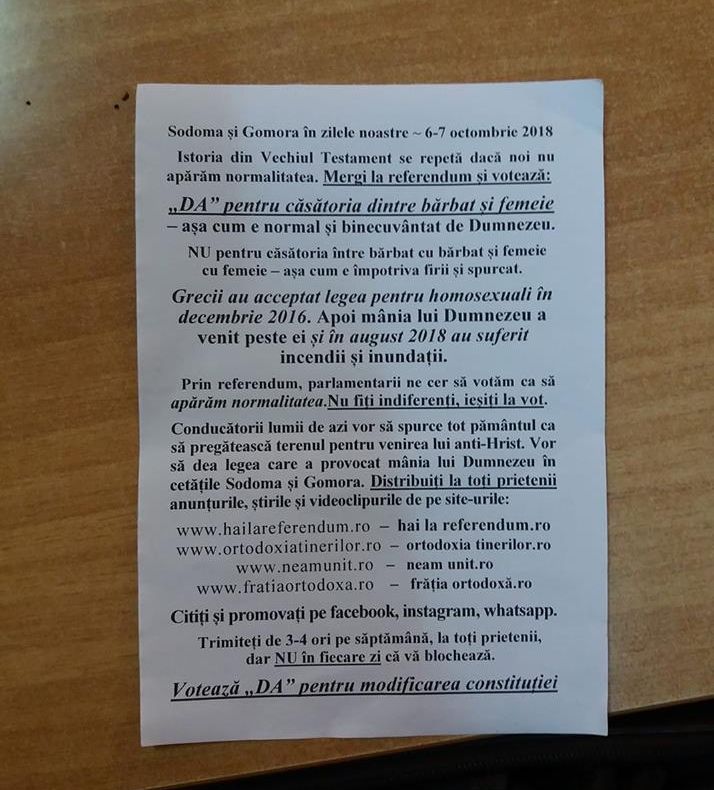 Manifest halucinant pro-referendum, împărțit în cancelariile din școlile vrâncene