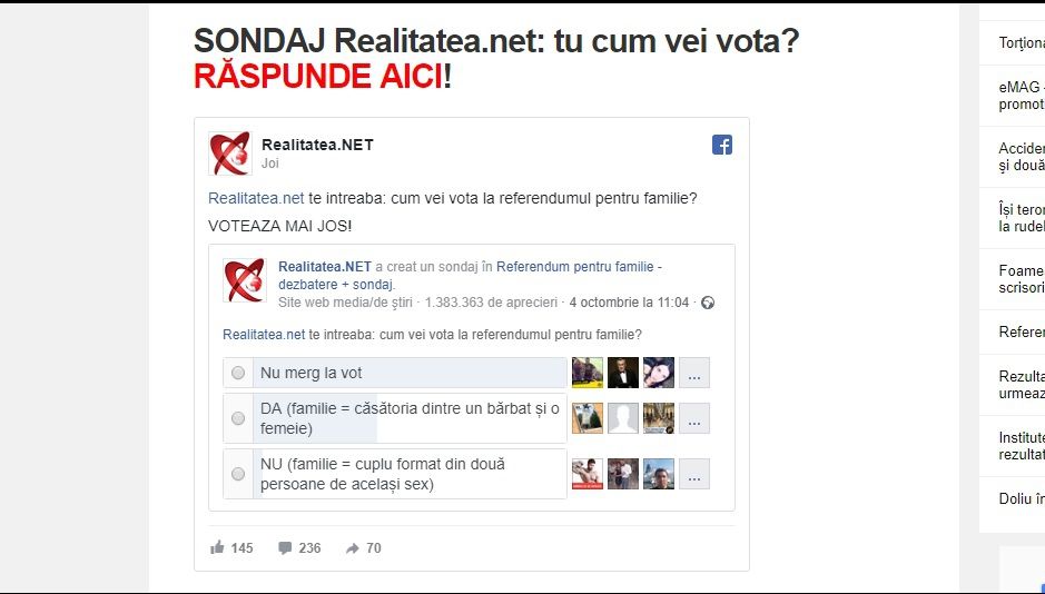 Referendum eșuat. Cititorii realitatea.net au intuit corect