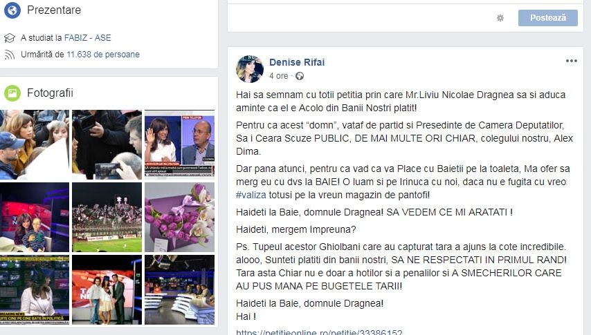Denise Rifai îl provoacă public pe Liviu Dragnea
