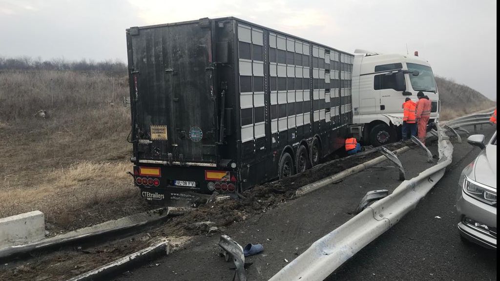 Un tir a măturat parapeții pe Autostrada București - Constanța. Ce-a urmat!