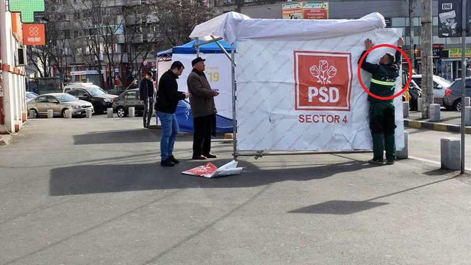 Angajații primăriei sector 4 montează corturi electorale PSD, acuză USR