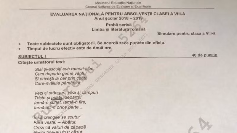 EDU.ro simulare 2019. Subiecte și barem Română 2019 - clasa a 8-a și clasa a 7-a 