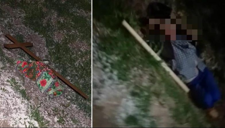 Imagini ireale în Dâmbovița. Un om, cu o cruce în spate, pe marginea drumului. Ce urmează