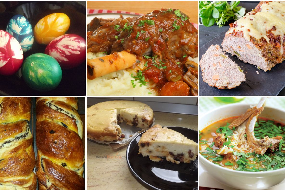 Meniu de Paşte 2019. Ouă roşii, aperitive, drob, ciorba, stufat, friptură de miel, cozonac şi pască