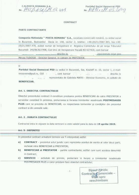 Ce scrie în contractul semnat de Poşta Română cu PSD? (DOCUMENT)