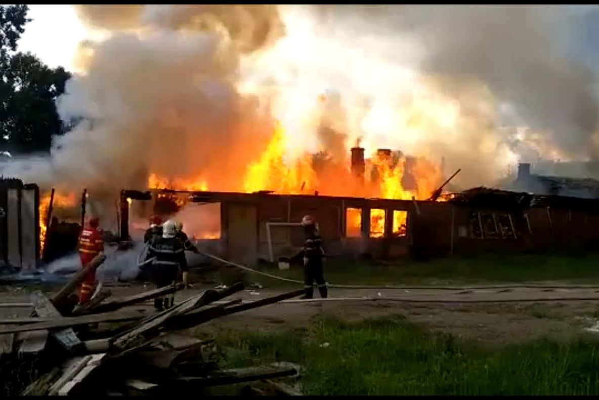 Adăpost de animale cuprins de flăcări, în Suceava. VIDEO