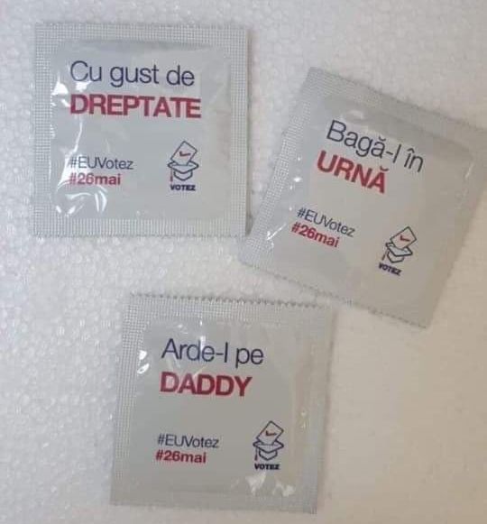 Campanie inedită. Au apărut prezervativele care te îndeamnă să mergi la vot: ”Arde-l pe DADDY!”