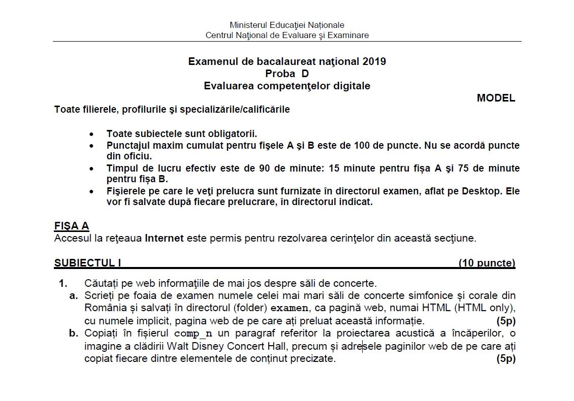 Subiecte competențe digitale 2019 BAC . Cum arată subiectele
