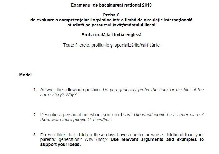 Subiecte competențe lingvistice 2019 BAC // Engleză, Franceză, Germană, Spaniolă, Italiană