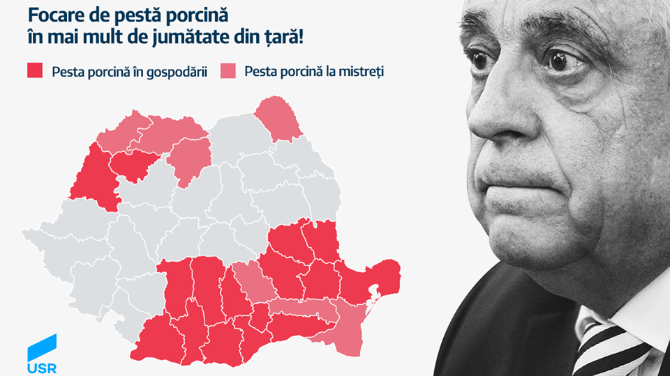 USR cere demisia ministrului Petre Daea: ”Pesta porcină pune din nou stăpânire pe țară”