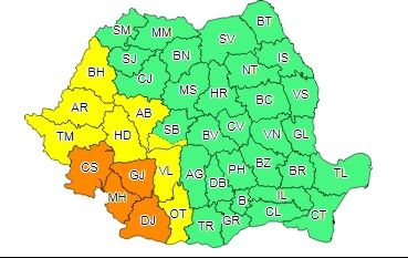 Cod portocaliu de vreme severă în sud-vestul ţării, furtuni şi grindină