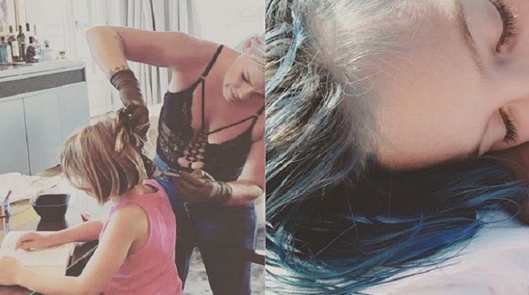 Pink i-a vopsit părul fiicei sale în albastru ca să sprijine o altă mămică celebră