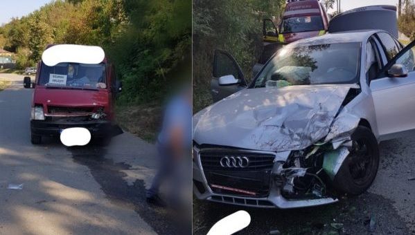 Impact devastator între un Audi și un microbuz cu pasageri, în jud. Vâlcea: mai multe victime