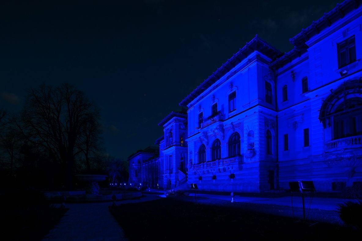 Palatul Cotroceni, iluminat în albastru o zi întreagă. Care este motivul