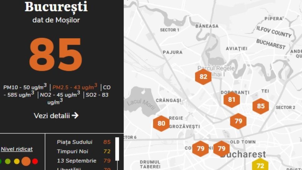 Cum afli unde respiri cel mai nociv aer. Calitatea aerului în Capitală, pe o hartă online
