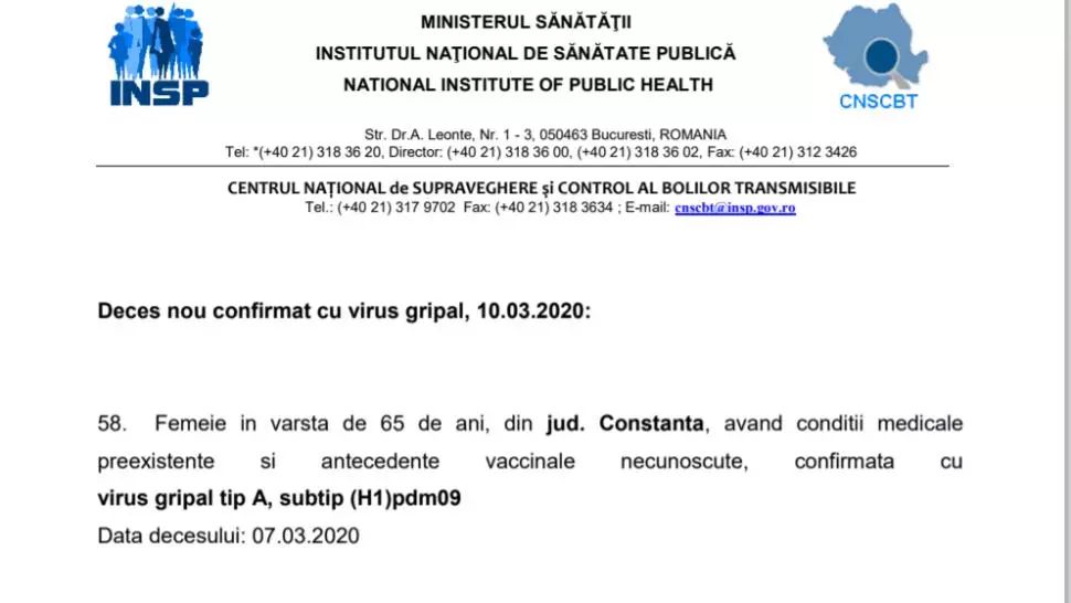 INSP anunță 58 de decese cauzate de gripa sezonieră 