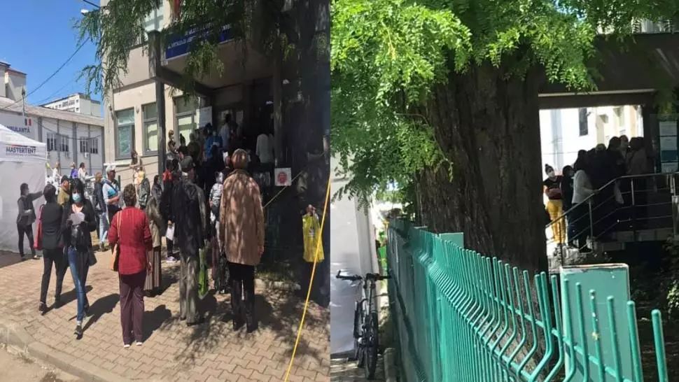 Foto/ Nicio regulă respectată. Îmbulzeală, nervi și scandal la Policlinica Spitalului Județean de Urgență din Târgoviște