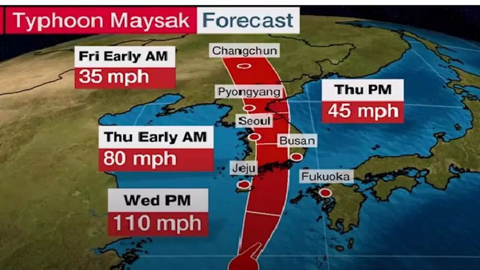 Peninsula coreeană, în stare de ALERTĂ! Taifunul Maysak se apropie cu repeziciune și e de așteptat să facă ravagii