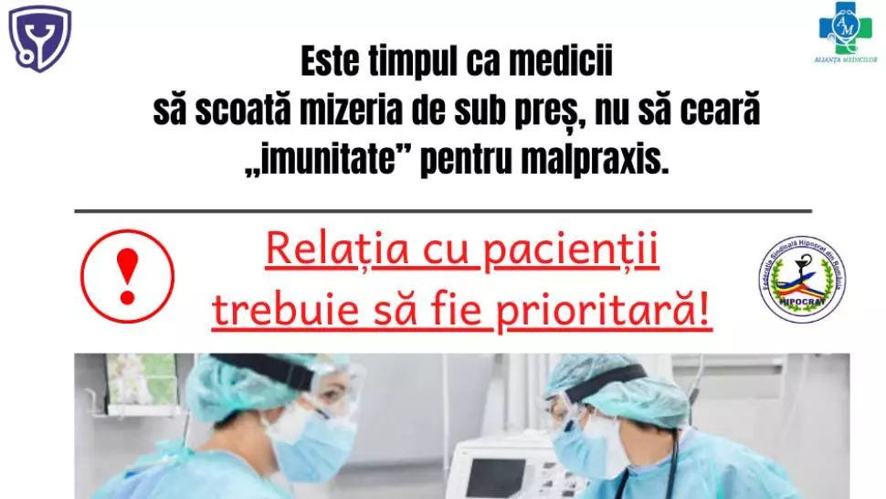 COVID-19. Sindicatele din Sănătate: Este timpul ca medicii să scoată mizeria de sub preș, nu să ceară imunitate pentru malpraxis!