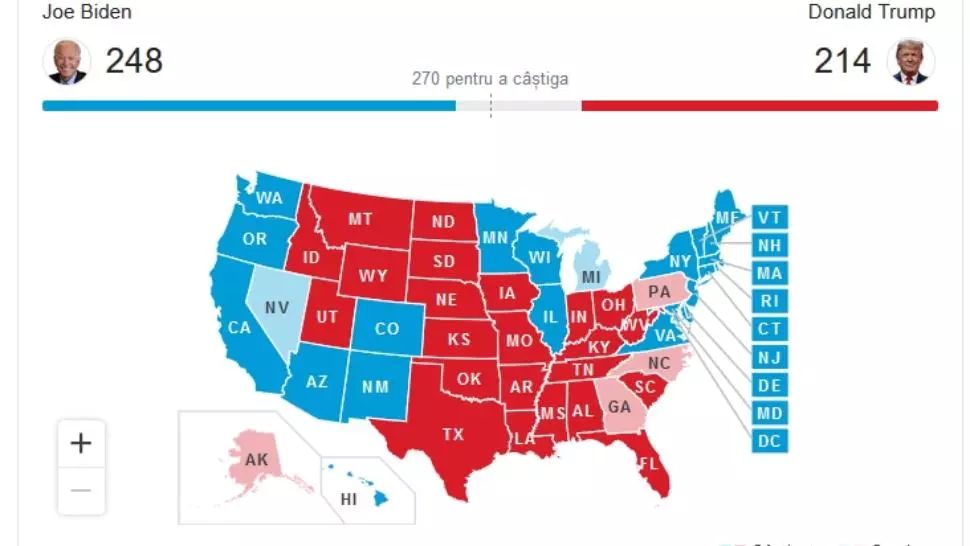 Ore DECISIVE pentru americani: Mai sunt câteva state de care depinde soarta Casei Albe. Cursă strânsă între Trump și Biden - HARTA VOTURILOR