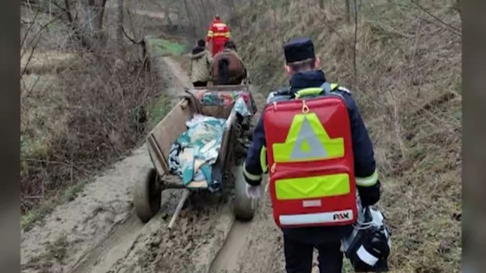 Situație incredibilă în Gorj: pacientă dusă cu CĂRUȚA până la ambulanță - FOTO