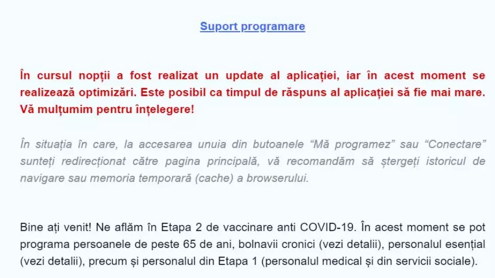 Platforma STS de programare pentru vaccinarea anti-Covid, nefuncțională. Se fac modificări pentru prioritizarea vârstnicilor și a persoanelor vulnerabile