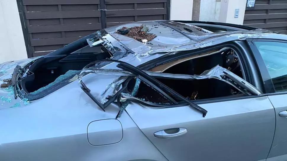 VIDEO Șofer bucureștean, la un pas de moarte, după ce un copac a căzut peste mașină