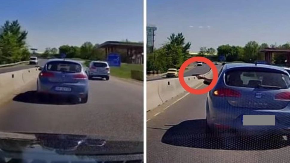 VIDEO Un şofer a scos pistolul pe geam în timp ce circula pe Drumul Național 1